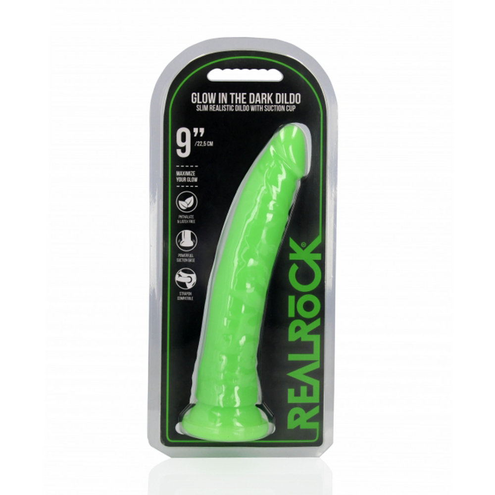 Slanke Realistische Dildo met Zuignap - Glow in the Dark - 9'' / 22,5 cm