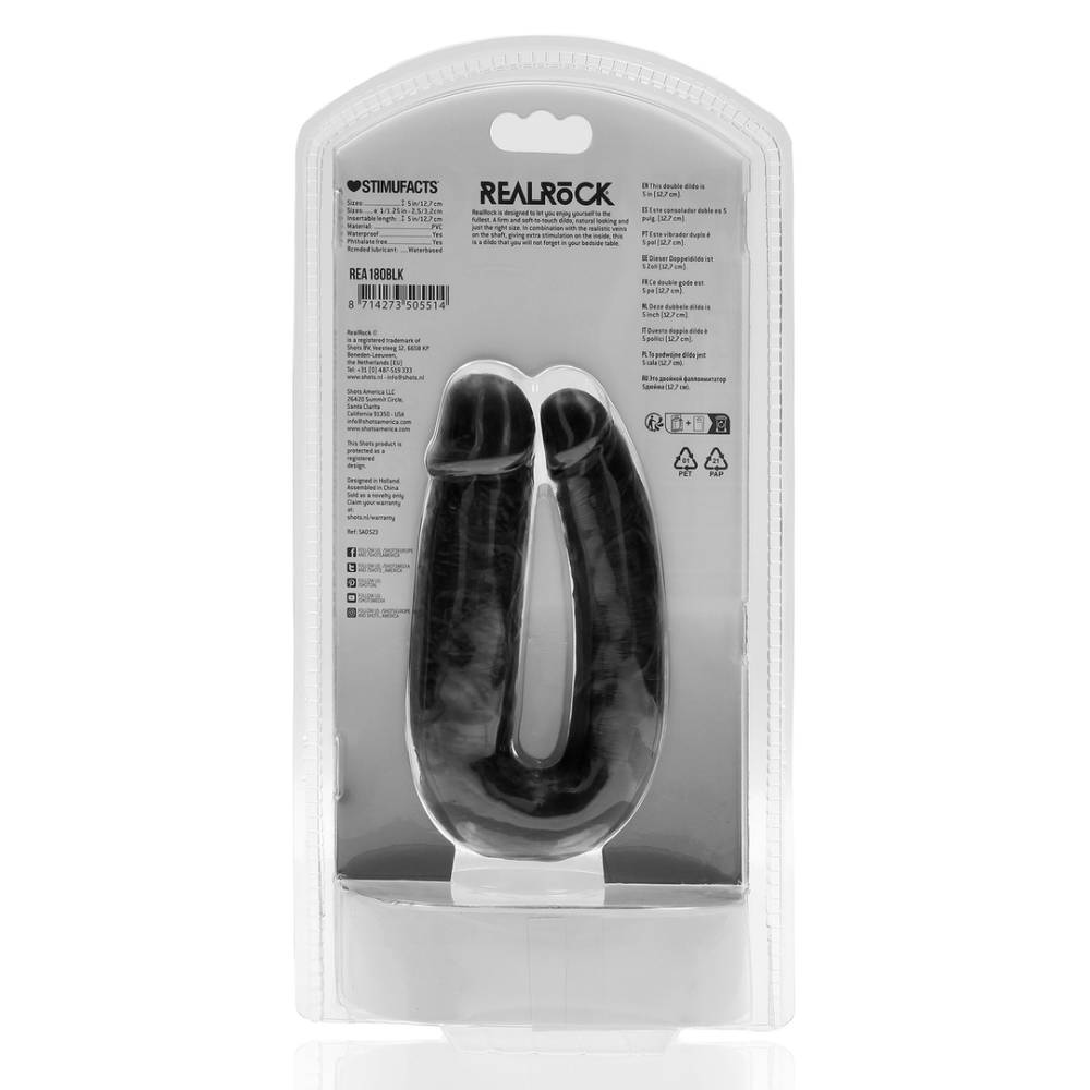 U Vormige Dubbele Dildo 5 / 12,7 cm - Zwart